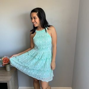 Windsor Mint & White Lace Halter Mini Dress Size S